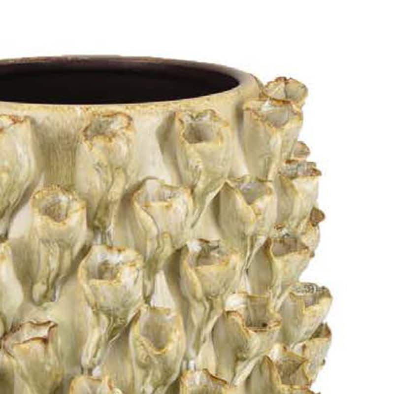 Kabo Decorative Vase, Textured Body, 16 Inch Beige and Gray Ceramic