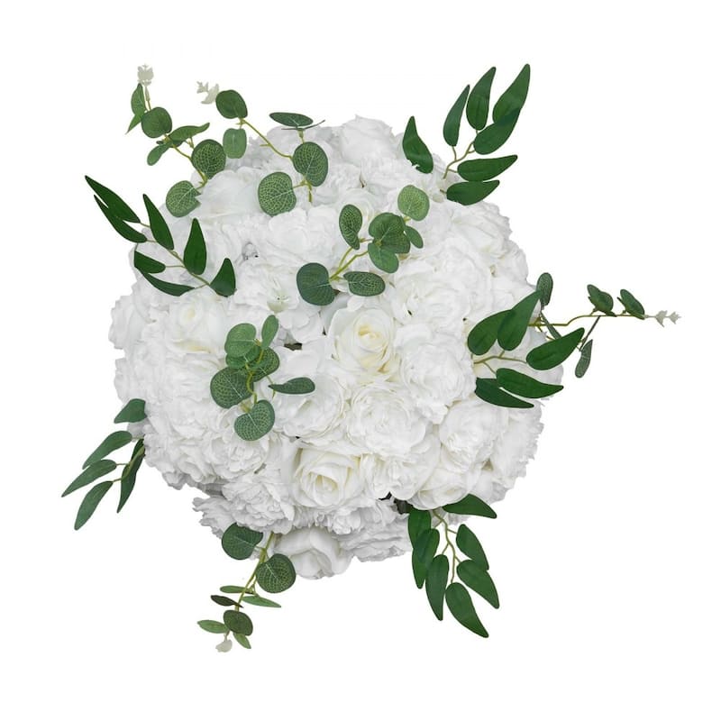 White Silk Rose Flower Balls Set of 10 with Base for Wedding Decor - 17.7 x 17.7 x 7.09 inch