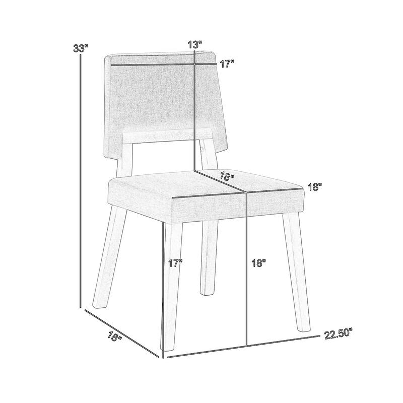 Brown/Gray Fabric Upholstered Wood Frame Dining Chair, Set of 2, Sturdy Dining Chair for Dining Rooms - 15.5