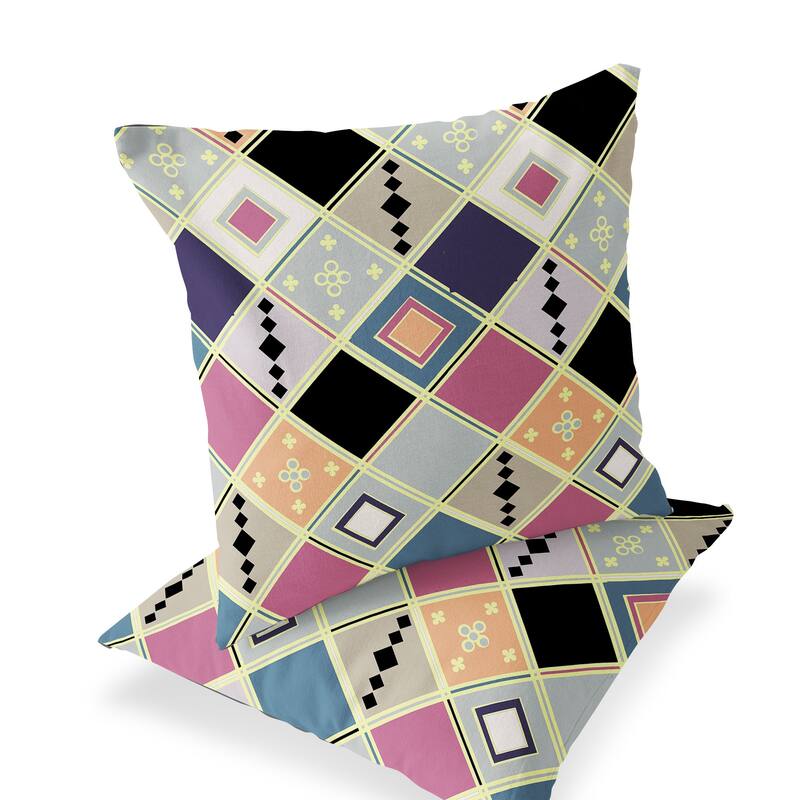 HomeRoots Set of Two 16" X 16" Pink and Black Blown Seam Diamond Indoor Outdoor Throw Pillow - 16.00' X '16.00' X '5.00