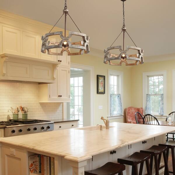 Shop 3 Ligths Chandelier With Drum Farmhouse Pendant For Kitchen