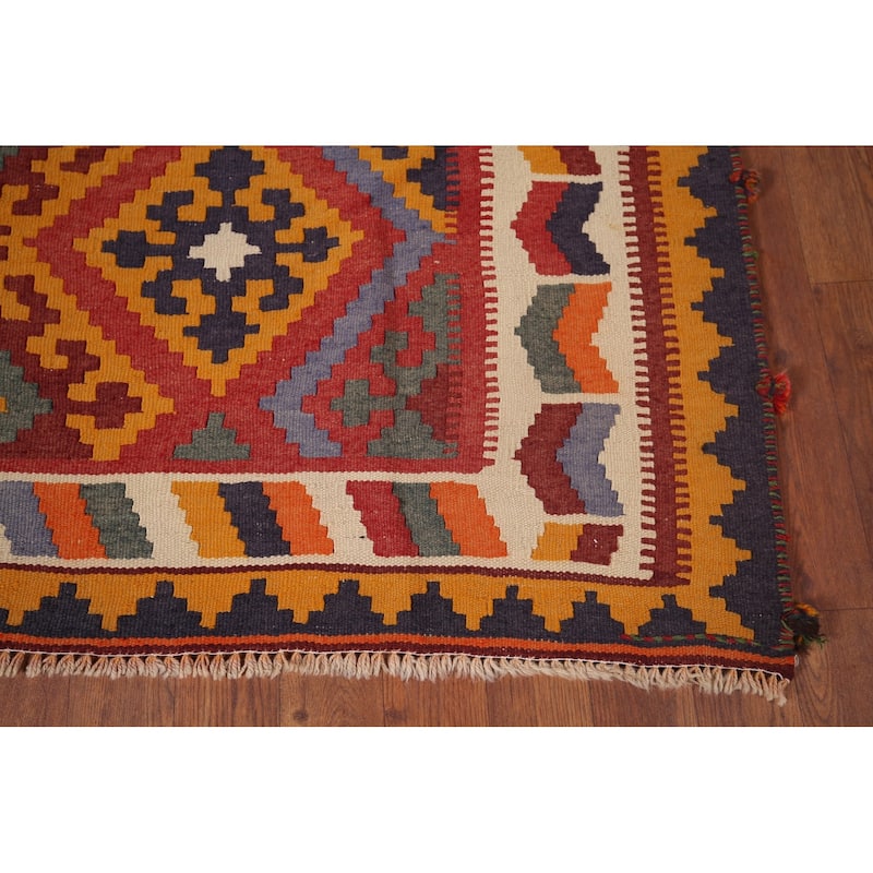 Vegetable Dye Kilim Qashqai Persian Vintage Rug Hand-Woven Wool Carpet - 5'3"x 9'0"