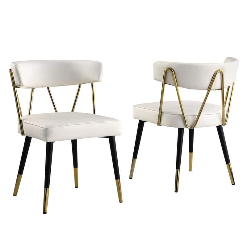 Best Master Furniture Meyer Ivory Faux Leather Side Chair with Gold Accents (Set of 2) - Set of 2 - Ivory/Gold - Dining Height