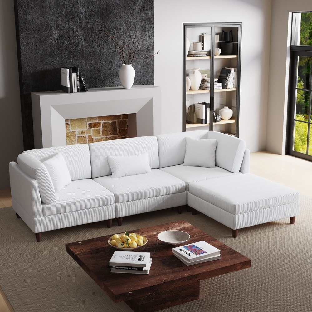 Corduroy Modular Sectional Sofa Set With Ottoman