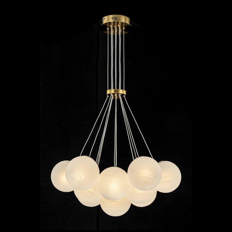 13-Light Modern Gold Linear Textured Glass Globe Bubble Chandelier - 25.5 in. W x 64.9 in. H