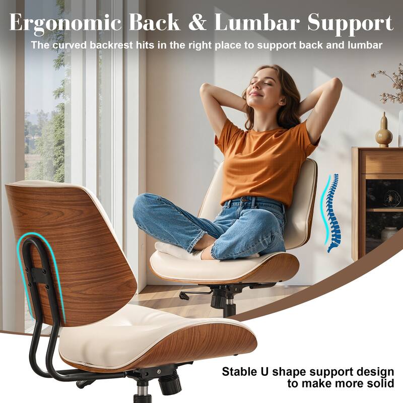 HOOOWOOO Modern Adjustable Ergonomic Swivel Office Chair with Curved Back Support