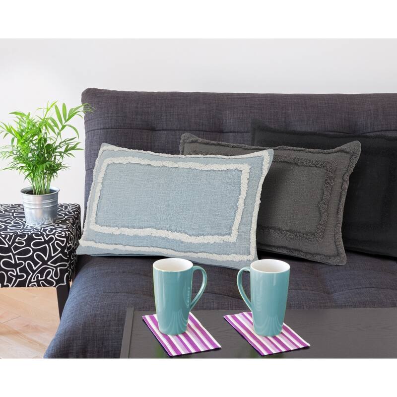 HomeRoots 16" X 24" Sky Blue And White 100% Cotton Geometric Zippered Pillow