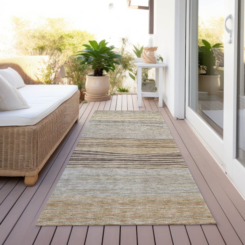 Machine Washable Indoor/ Outdoor Chantille Modern Stripes Rug - Taupe - 2'3" x 7'6"