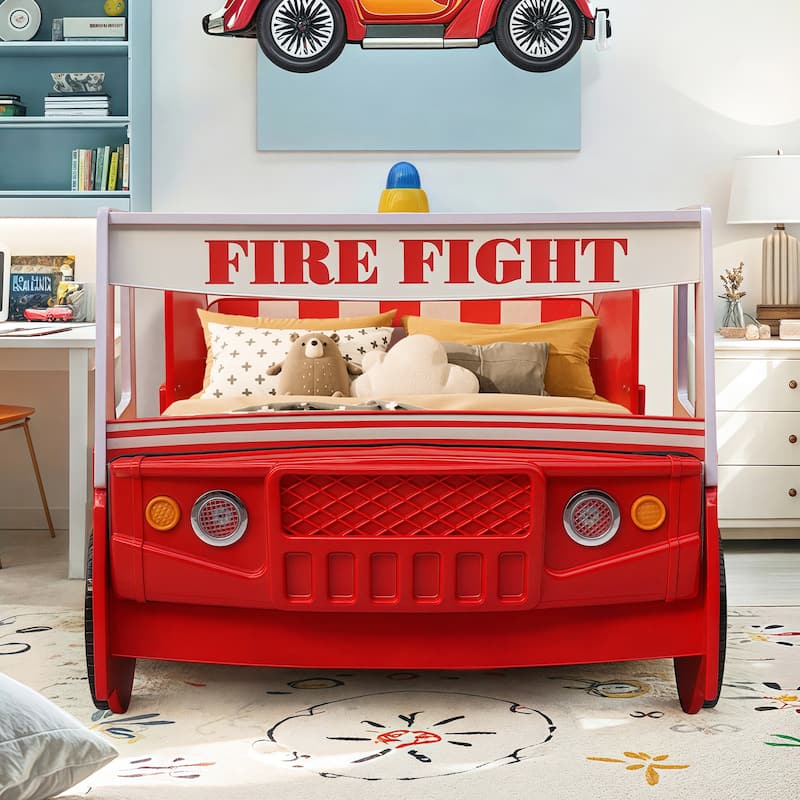 Twin Size Kids Bed Frame, Cool Cartoon Car Bed, Patrol Police Car Bed, Fire Truck Bed, Racing Car Bed for Toddler Floor Bed