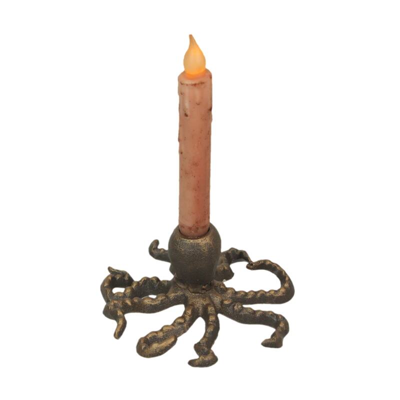 Set Of 2 Octopus Candle Holders Antique Gold Finish Nautical Beach - 3 X 6 X 6 inches