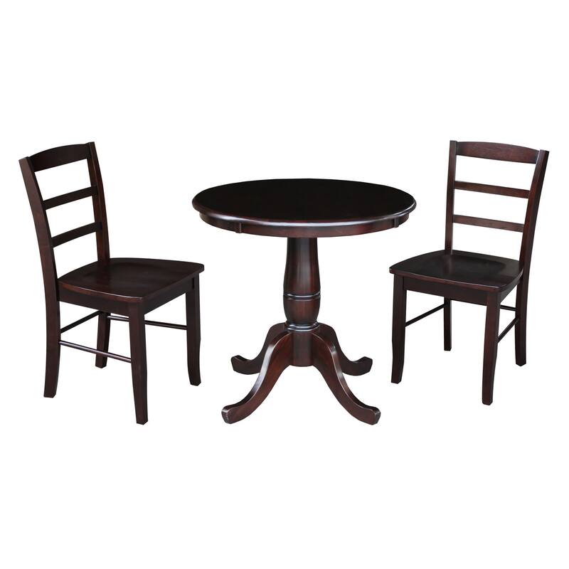 30" Round Pedestal Dining Table with 2 Madrid Ladderback Chairs - 3 Piece Dining Set