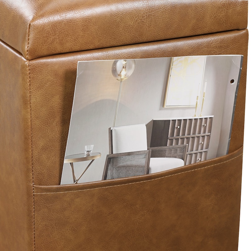 Adeco 16" W Upholstered Rectangle Storage Ottoman with Tray and Pocket