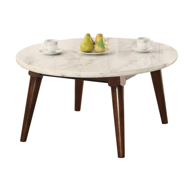 Wood Base Coffee Table with Marble Top, Walnut Brown - 36"L x 36"W x 18"H - Walnut Brown