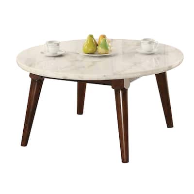 Wood Base Coffee Table with Marble Top, Walnut Brown - 36"L x 36"W x 18"H