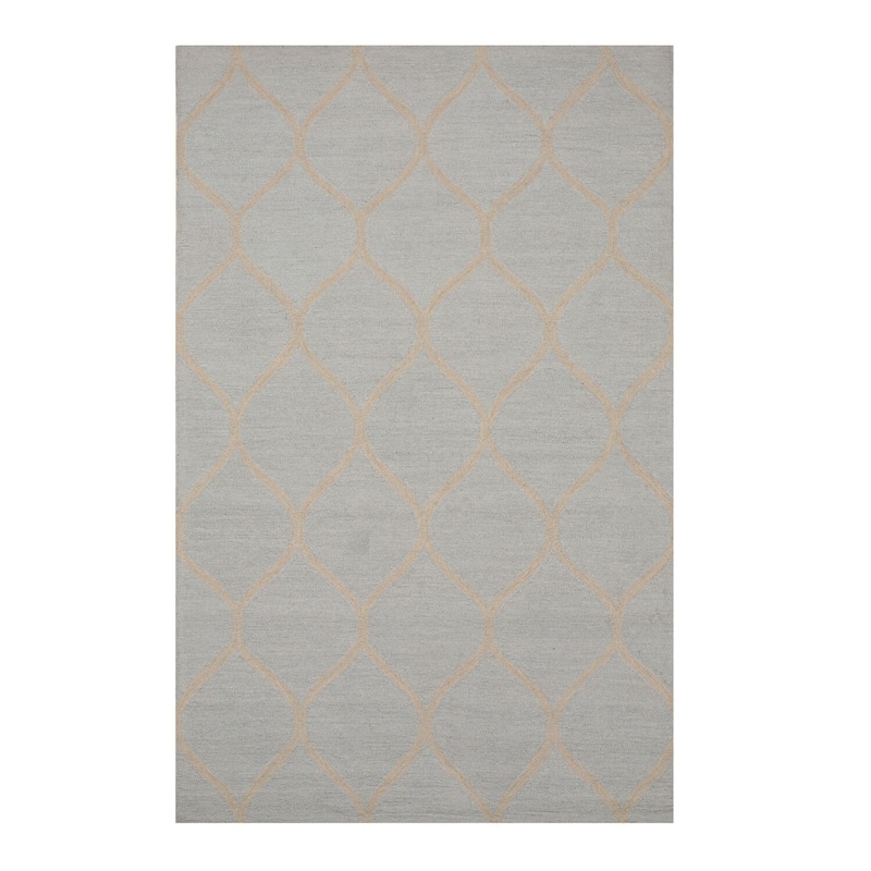 100% Wool Moroccan Light Blue Traditional Tufted Rug, 5' x 7', Soft Texture with Elegant Geometric Pattern - N/A