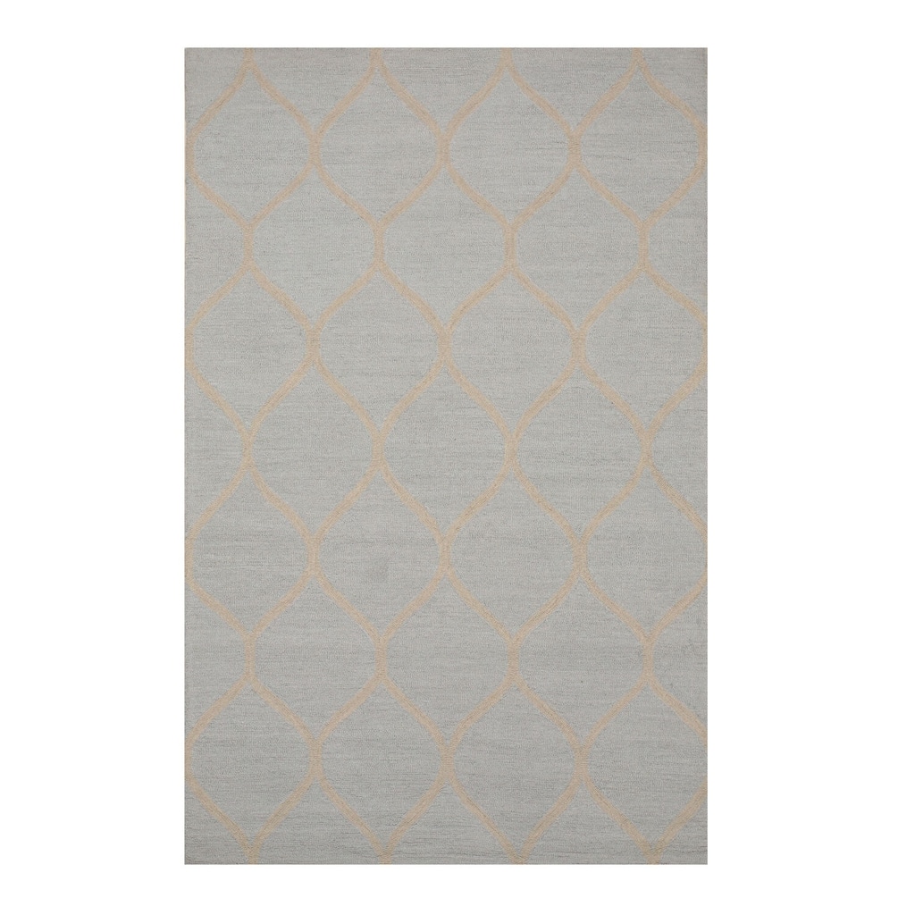 100% Wool Moroccan Light Blue Traditional Tufted Rug, 5' x 7', Soft Texture with Elegant Geometric Pattern - N/A