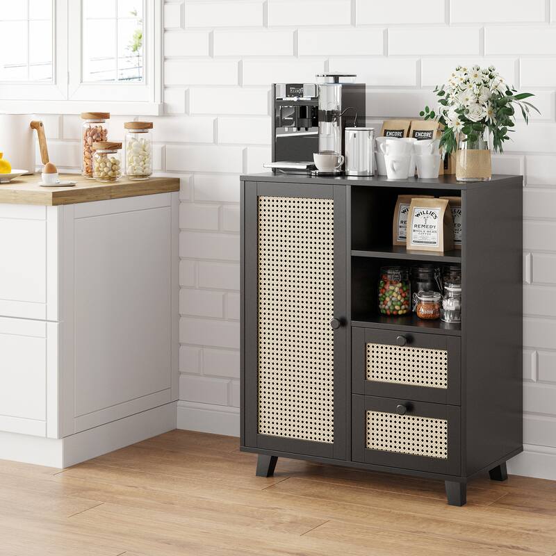 Rattan Buffet Cabinet with Adjustable Shelf, Sideboard with Drawers for Living Room, Kitchen, Entryway
