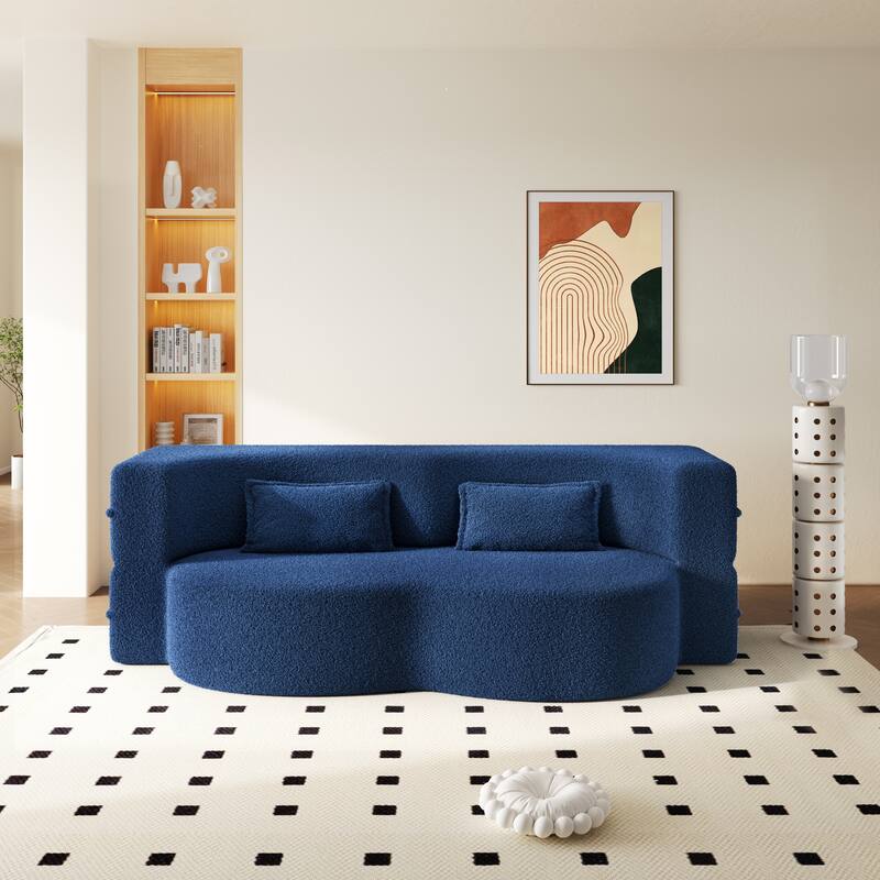 Modern 78.7" Floor Sofa With 2 Pillows For Small Pace Living Room, Convertible Sleeper Sofa Bed