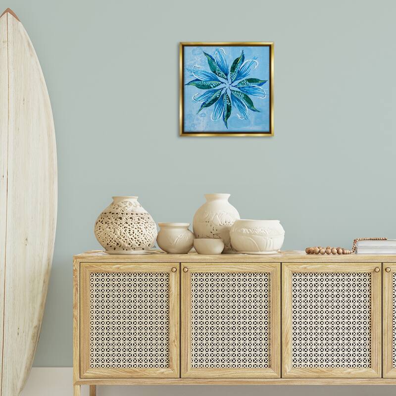 Stupell Blue Flower Shape Design Framed Floater Canvas Wall Art Design By Liz Jardine