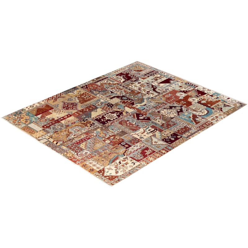 Patchwork One-of-a-Kind Hand-Knotted Area Rug - Brown, 8' 2" x 10' 2" - 8' 2" x 10' 2"