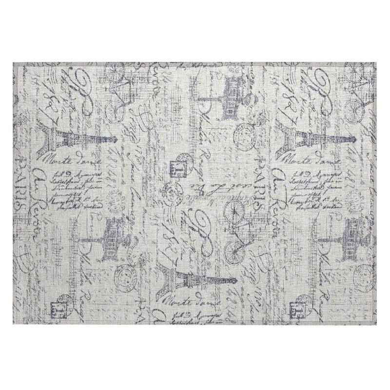 Machine Washable Indoor/Outdoor Modern Paris Chantille Rug