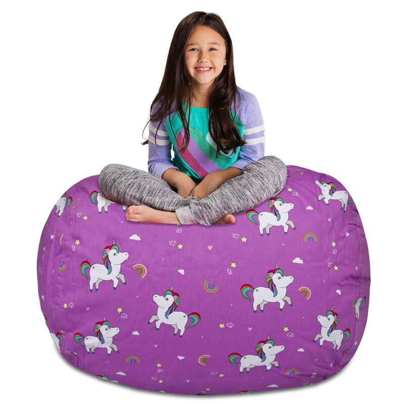 Kids Bean Bag Chair Cover Stuffed Animal Storage or Toy Organizer