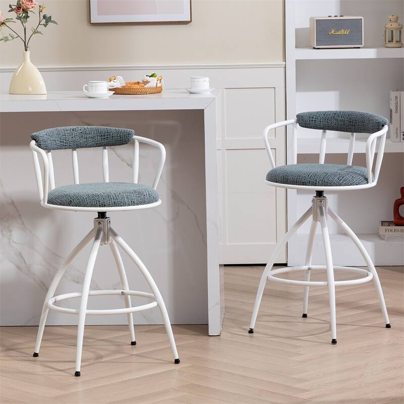 26'' Swivel Counter Height Bar Stool,Fabric Seat w/Metal Frame,2 PCS - Blue-Green