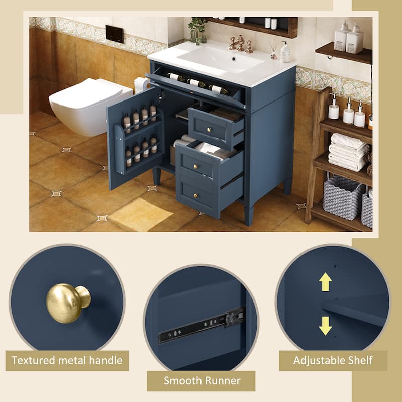 30''Bathroom Vanity With Top Sink,Modern Bathroom Storage Cabinet With 2 Drawers And A Tip-Out Drawer,Single Sink