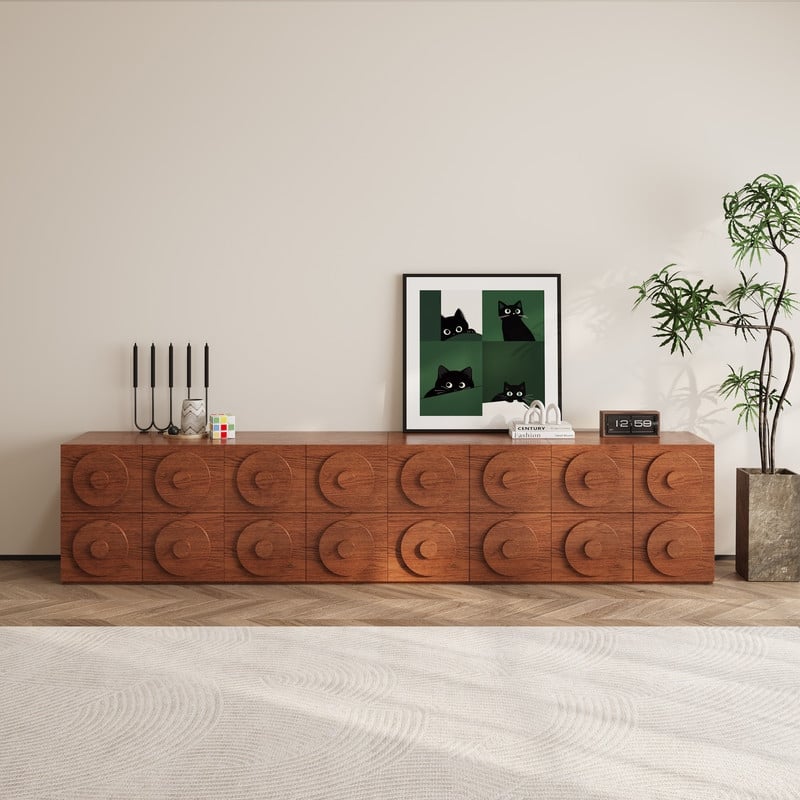 Modern 1-4 Pieces Modular Walnut Color Cabinets,TV Stands with Brown Solid Wood Veneer, Drawers & Caninets - 4 Pieces &91.32"