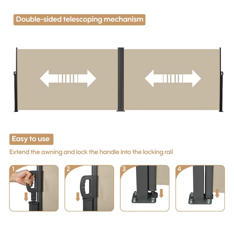 276" x 71''Retractable Side Awning, Waterproof & UV-Resistant, Privacy Screen Divider Roll Up Balcony(Beige)