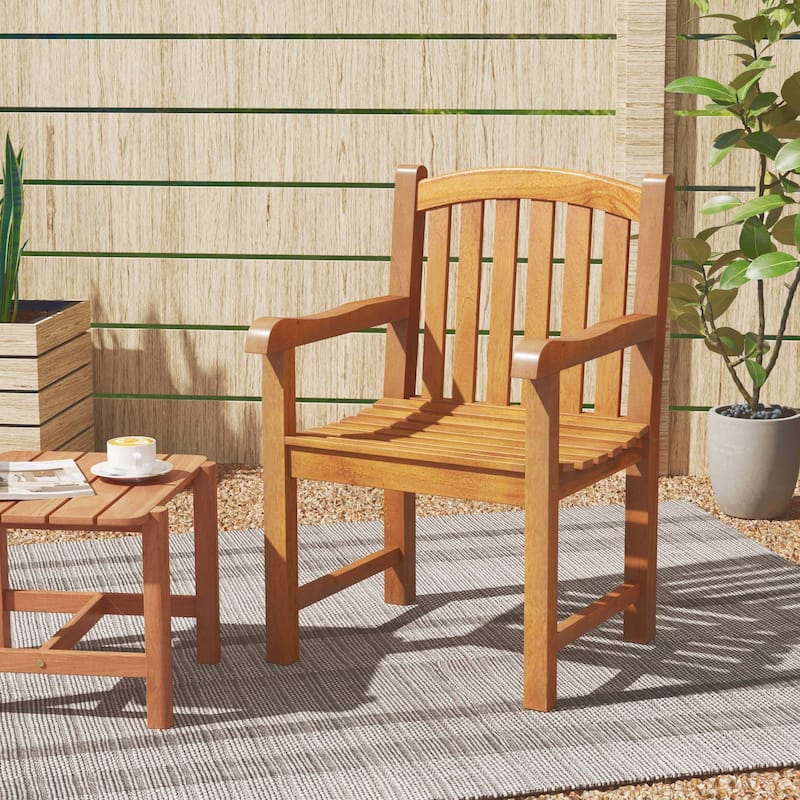Costway 1/2/4 PCS Teak Wood Patio Dining Chair Outdoor Armchair with - 1 PCS