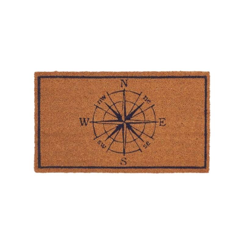 HomeRoots 16" X 30" Light Brown And Navy Blue Compass Indoor Coir Door Mat - 15.70' X '29.60