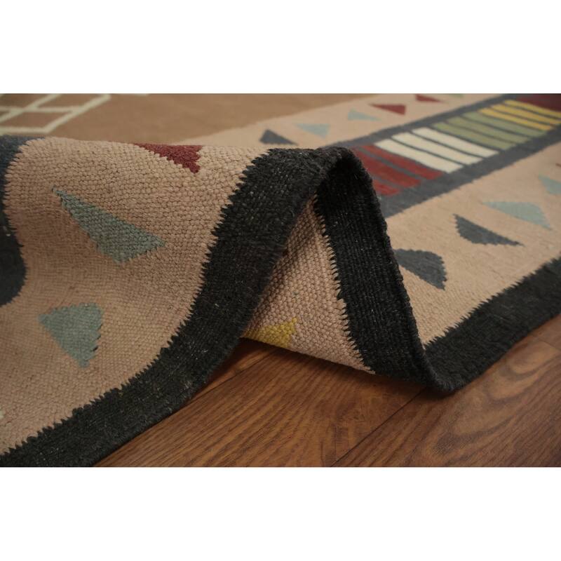 Hand Woven Oriental 100% Wool Carpet Southwestern Tribal Brown Kilim Area Rug - 11' 10'' X 8' 2''