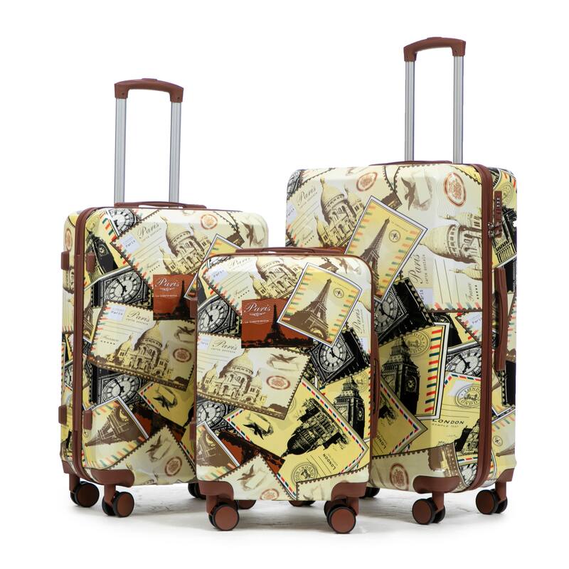 3-Piece, Luggage Sets, Multifunctional Luggage with Printed Pattern and Combination Lock, for Boarding Travel, Black