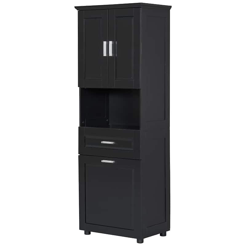 Roomfitters Tall Bathroom Cabinet with Tilt-Out Laundry Basket and Upper Storage Compartment Large Organizer
