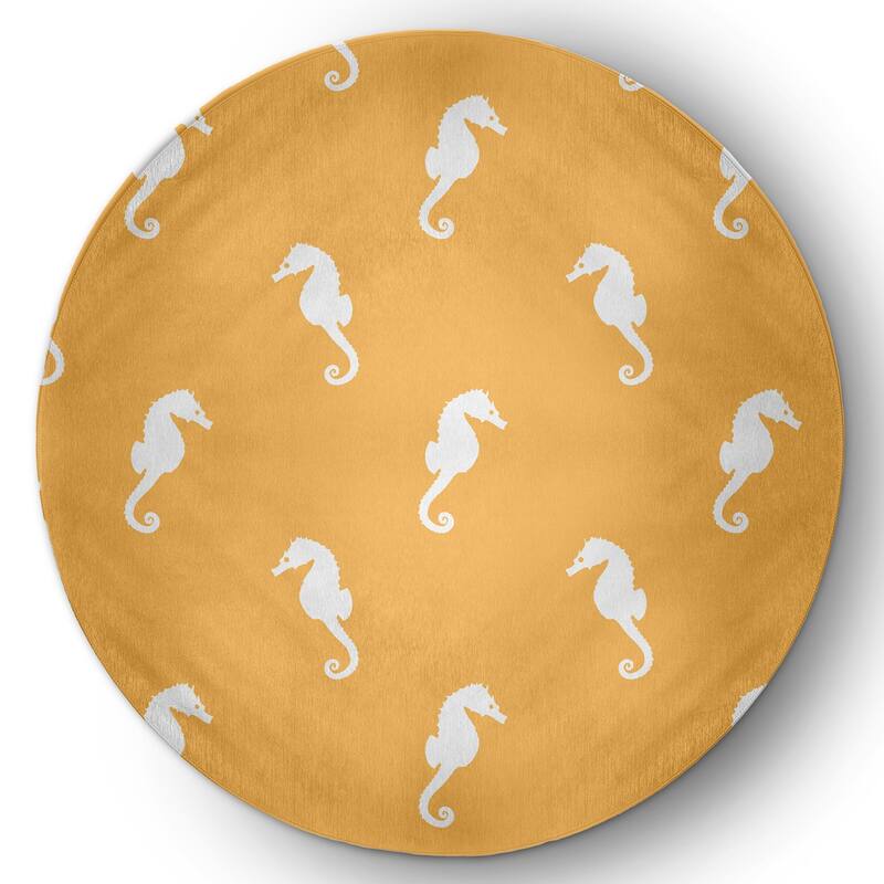 Sea Horses Beach Style Chenille Area Rug - Egg Yolk Yellow - 5' Round