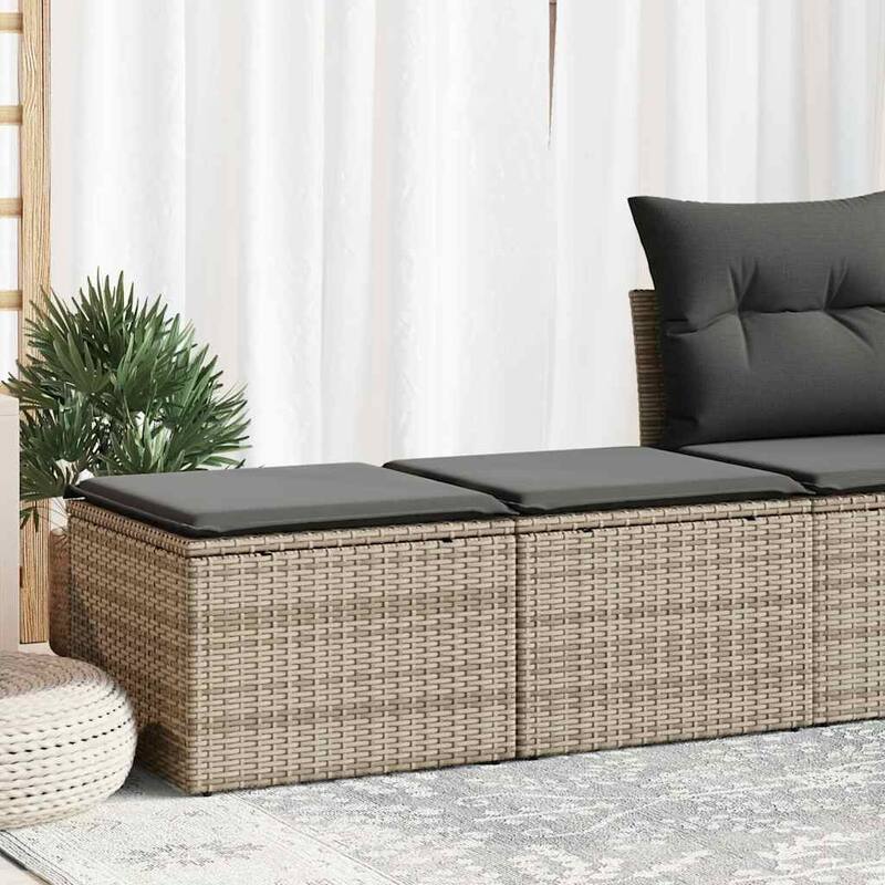 vidaXL Patio Sofa Set with Cushions Lounge Stools 2 Piece Poly Rattan Acacia - 21.7 x 21.7 x 14.6 - Grey Standard