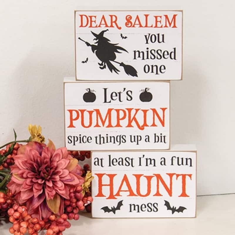Dear Salem Witch Wooden Halloween Box Signs 3 Asstd.