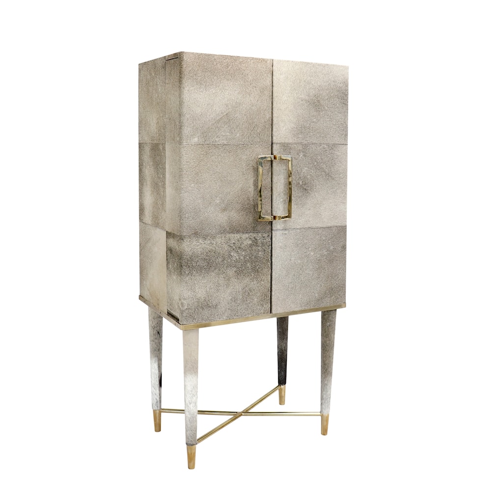 Pasargad Home Safari Steel & Cowhide Contemporary Bar Cabinet - W28"XD18"XH61.5"
