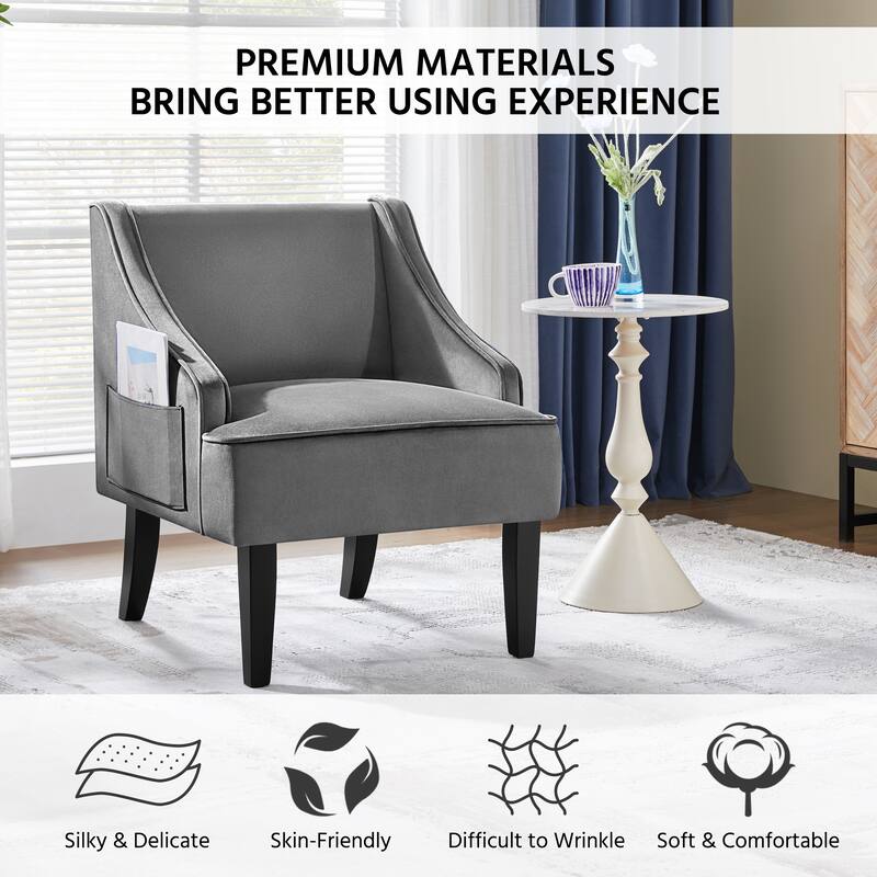 Yaheetech Modern Velvet Fabric Accent Chair with Rubber wood Legs