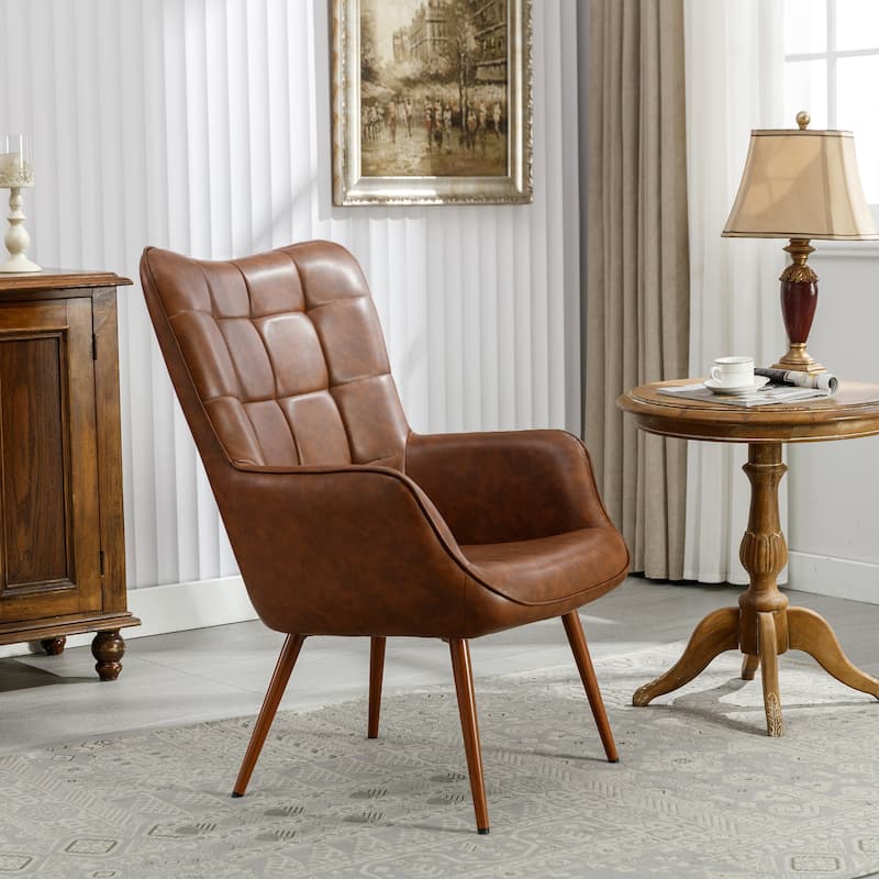 PU Leather Accent Chair Tufted Button Wingback Chair
