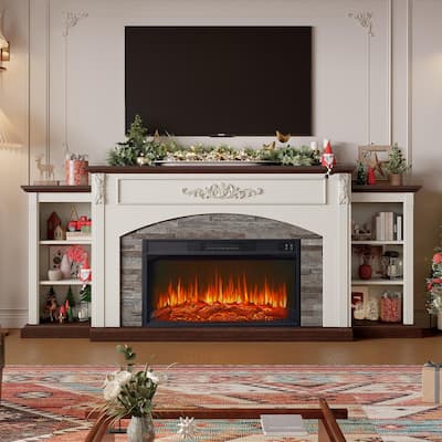 78 inch Electric Fireplace Mantel Fireplace TV Stand Entertainment Center with 30 inch Fireplace Insert Heater and Storage