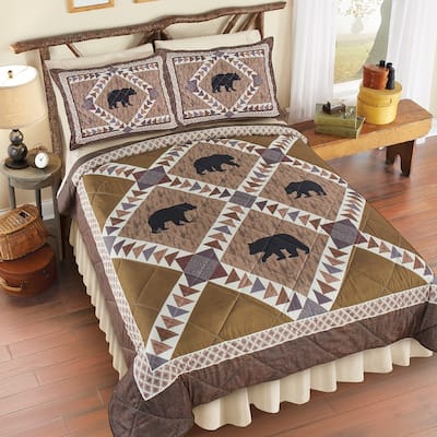 Northwoods Rustic Bear Patchwork 3-Piece Comforter Set