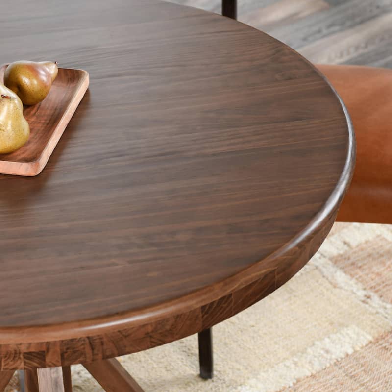 Maxwell 42" Round Pine Wood Dining Table in Brown Finish by Kosas Home
