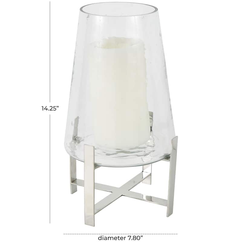 Stainless Steel Metal Hurricane Lamp with Stainless Steel X Shaped Base - Clear - Roche River Decor