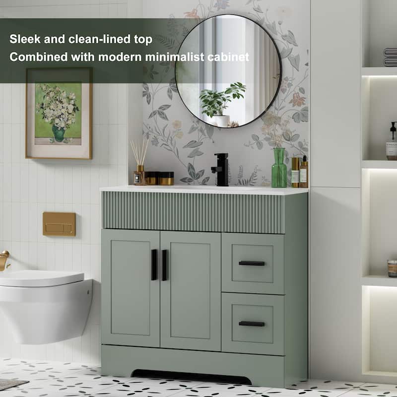 Modern 24/30/36/48" Wave-Line Bathroom Vanity Set with Sink & Faucet