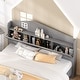 preview thumbnail 10 of 9, Wooden Twin Size House Bed with Storage Headboard and Shelf, Kids Bed