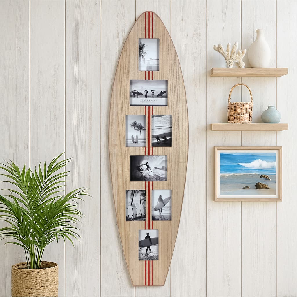 American Art Decor Surfboard Photo Collage Wall Decor - 8 or 3 - Photo Beach Frame