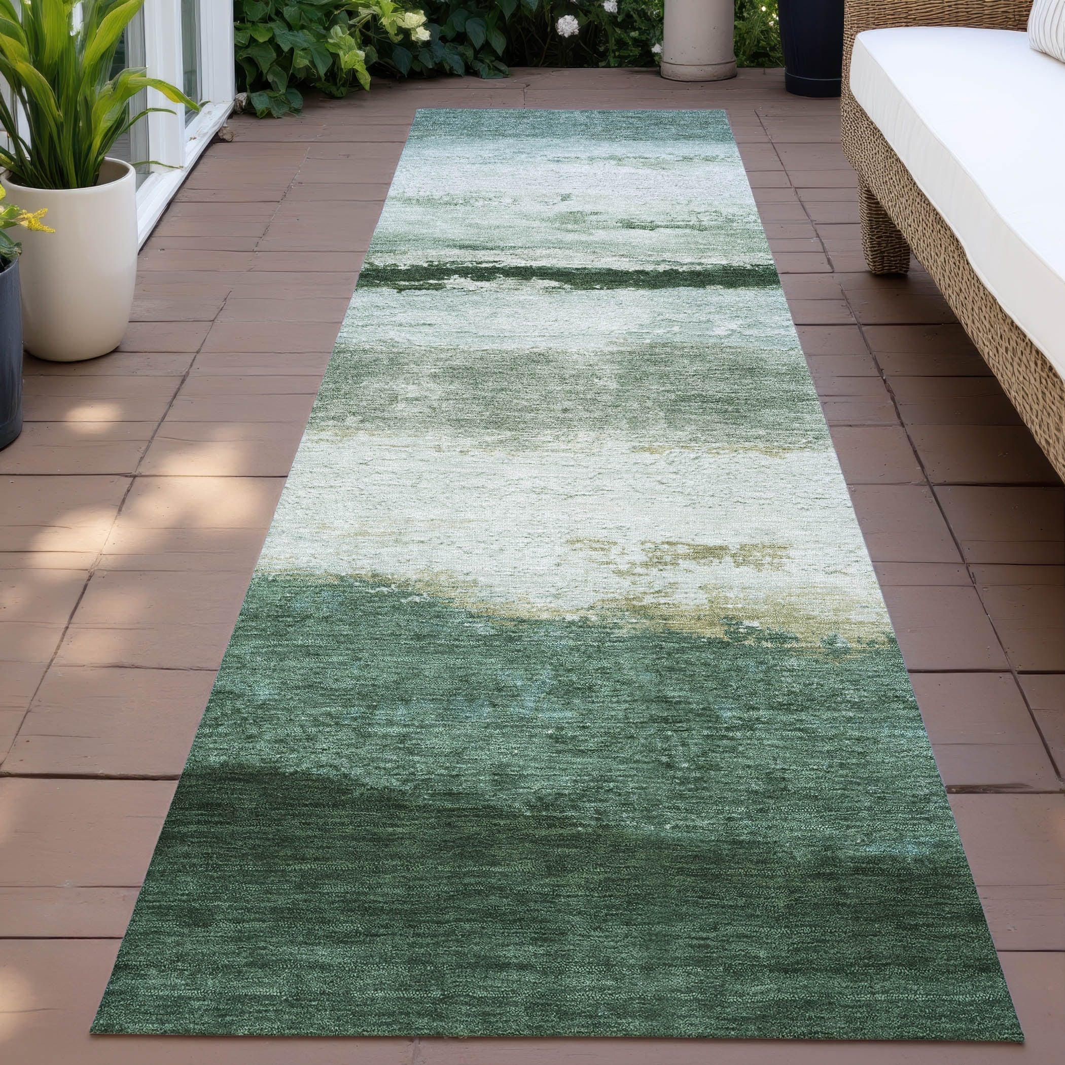 Machine Washable Indoor/Outdoor Watercolor Ombre Chantille Rug