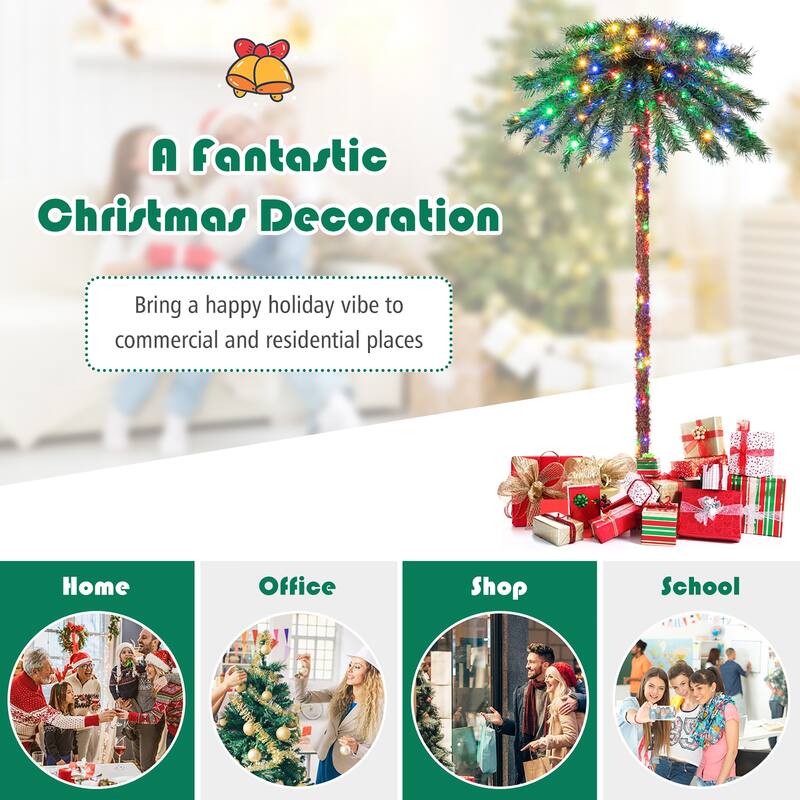 Gymax 6FT Artificial Palm Christmas Tree Pre-Lit Decor Tree w/ PVC